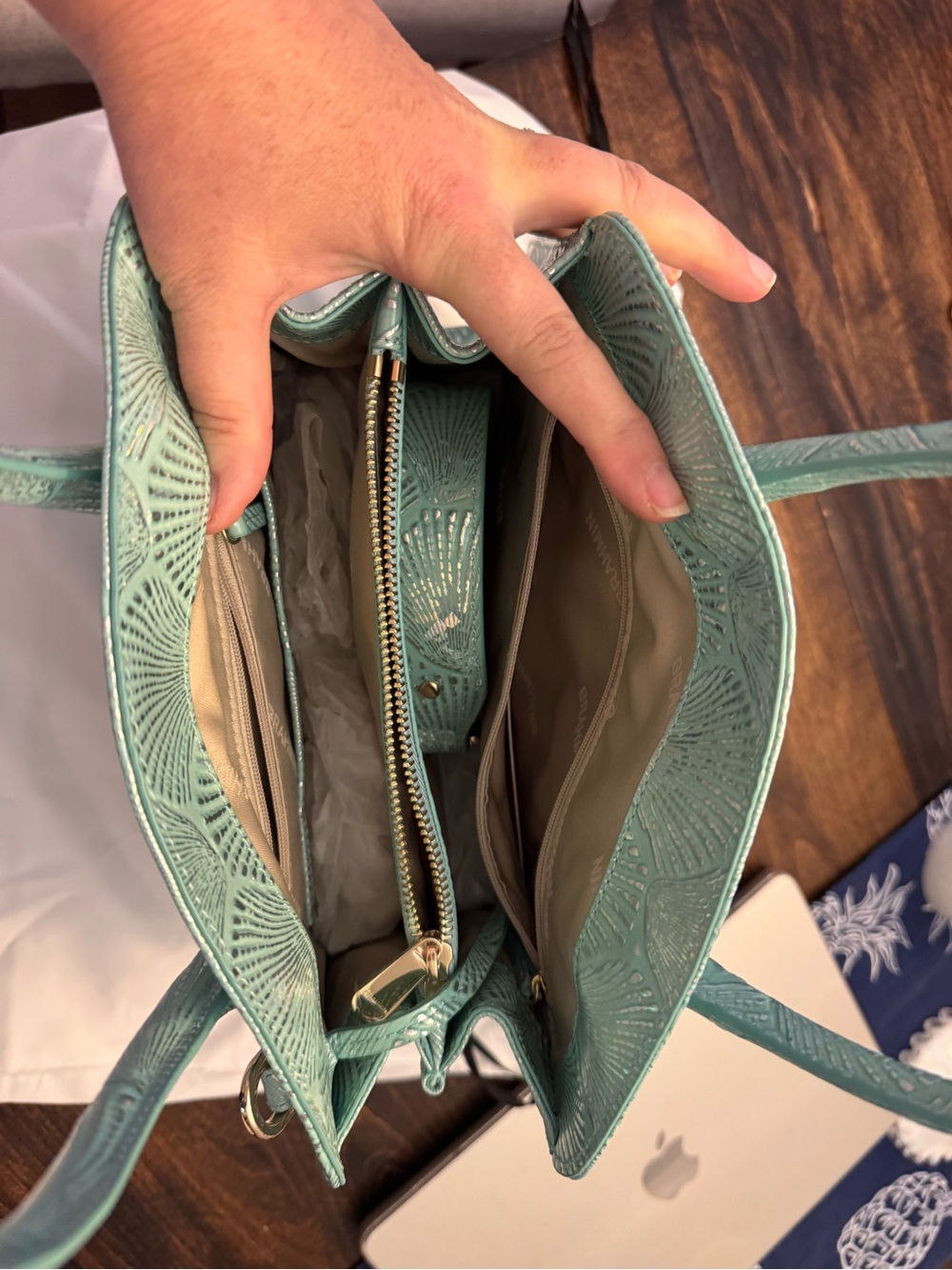 Brahmin Waterfall Tides Dome Satchel in Aqua Metallic - Picture 4 of 7